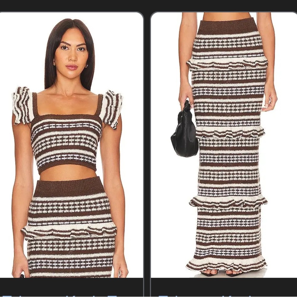 Tularosa Brown Maxi Pencil Skirt Ruffled Set